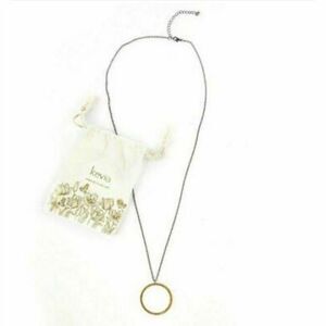 Kevia Style Circle Pendant Long Necklace w Pouch Yellow Circle‎ Black Chain New